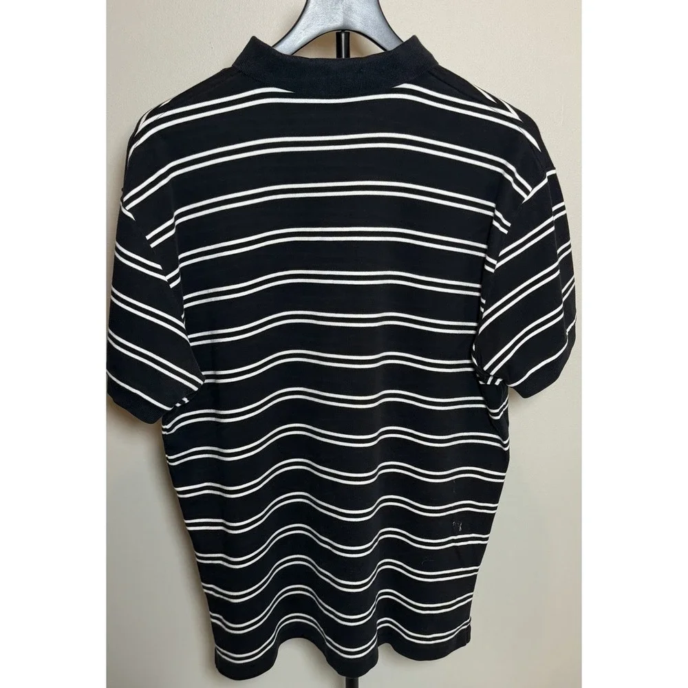 Polo Ralph Lauren Black/White Striped Polo Shirt Men's M Short Sleeve Cotton